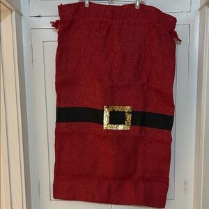 NEW: Festive Red Santa Burlap Sack with Gold Buckle
